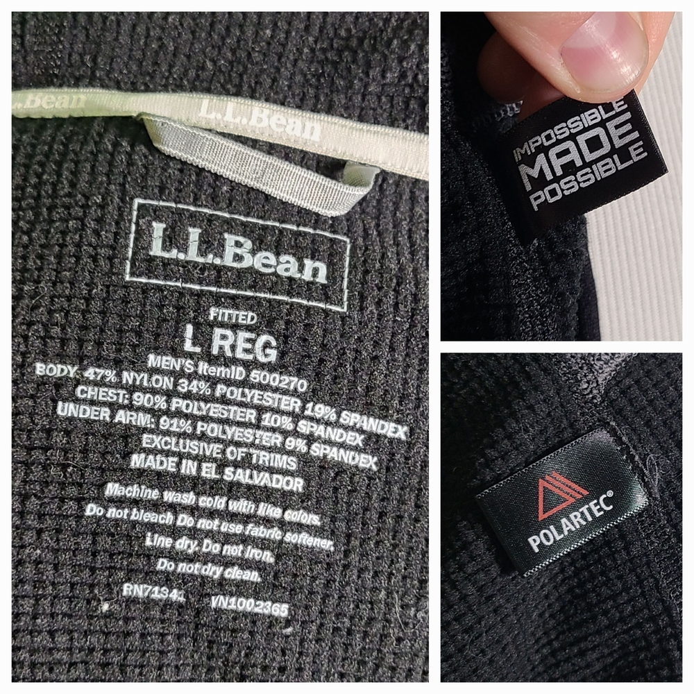 L.L. Bean Polartec 1/4 Zip Hooded Pullover Mens L Charcoal Performance Fleece - Picture 3 of 7